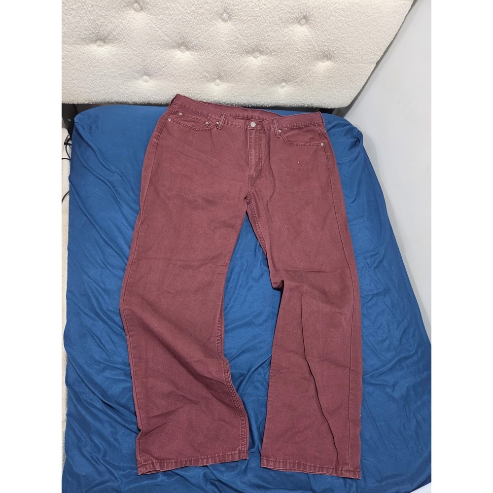 Levis 514 Straight Fit Pants Mens 40x30 Burgundy Maroon Canvas Cotton Trousers